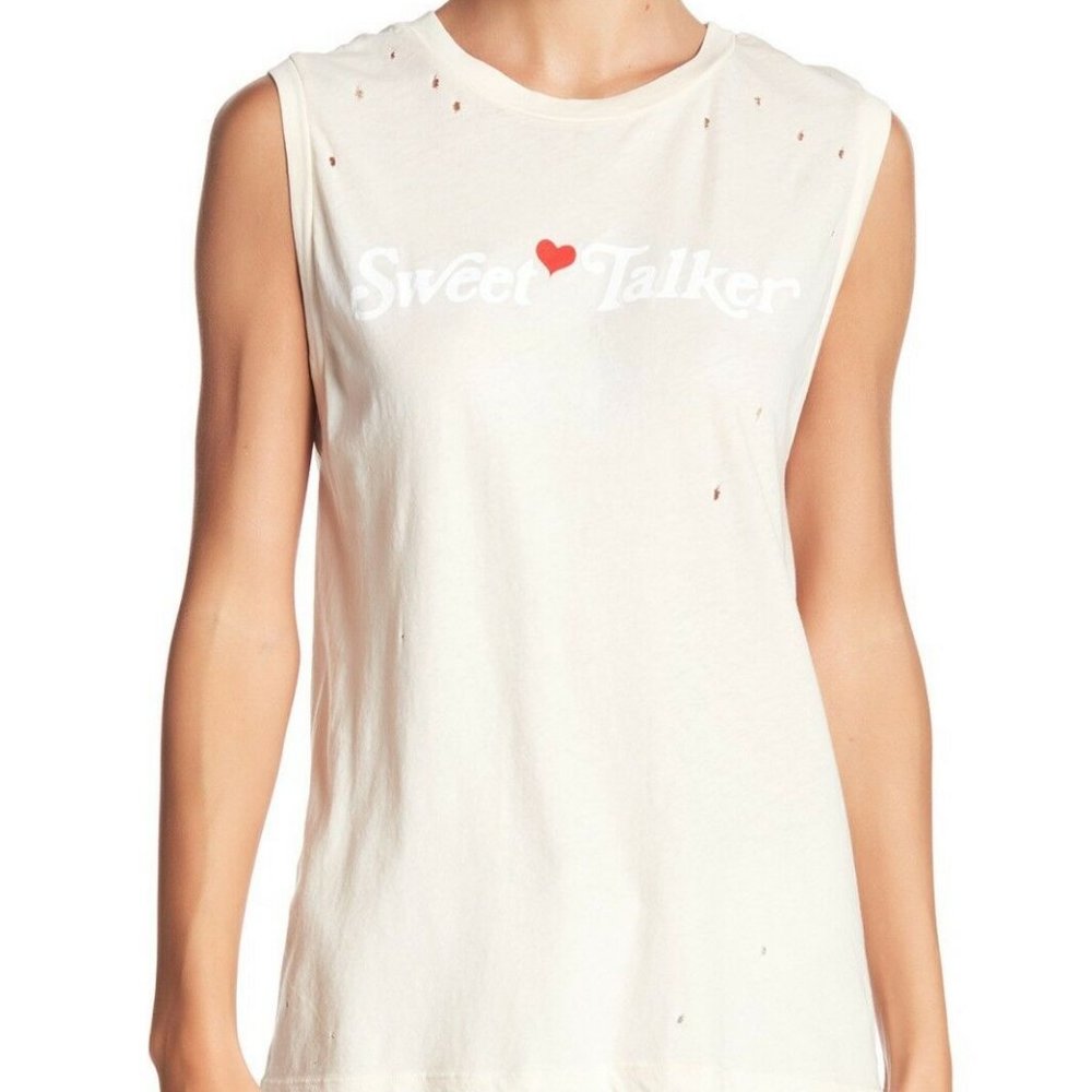 WILDFOX Distressed Slouchy Pinhole Muscle Tank Top